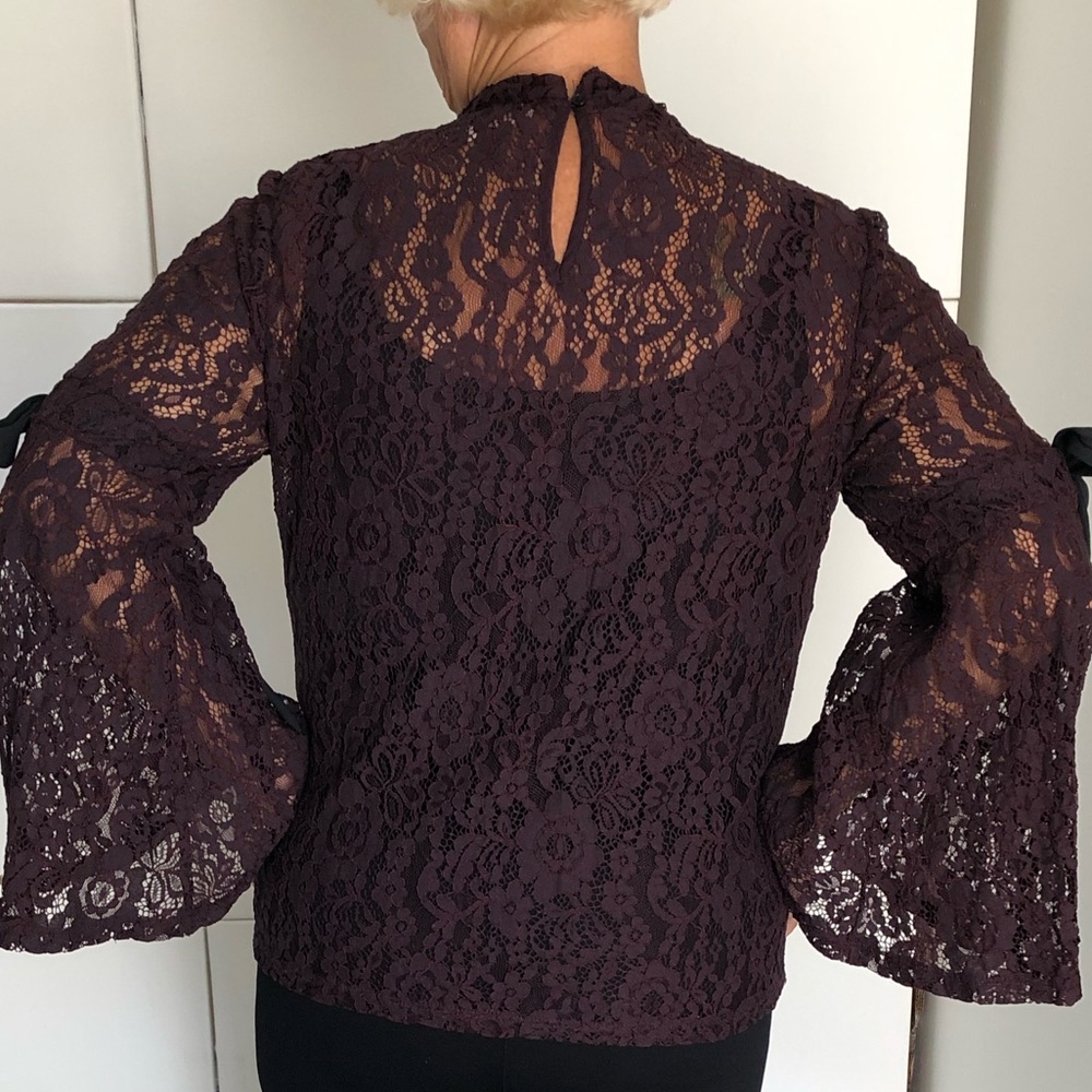 11. LOFT Long Bell Sleeve, Lace Blouse - Picture 4 of 10